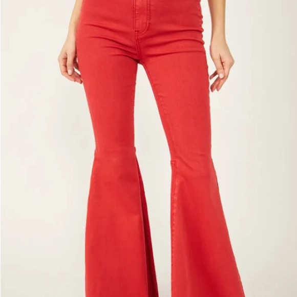 We The Free Red High-Waisted Flare Jeans